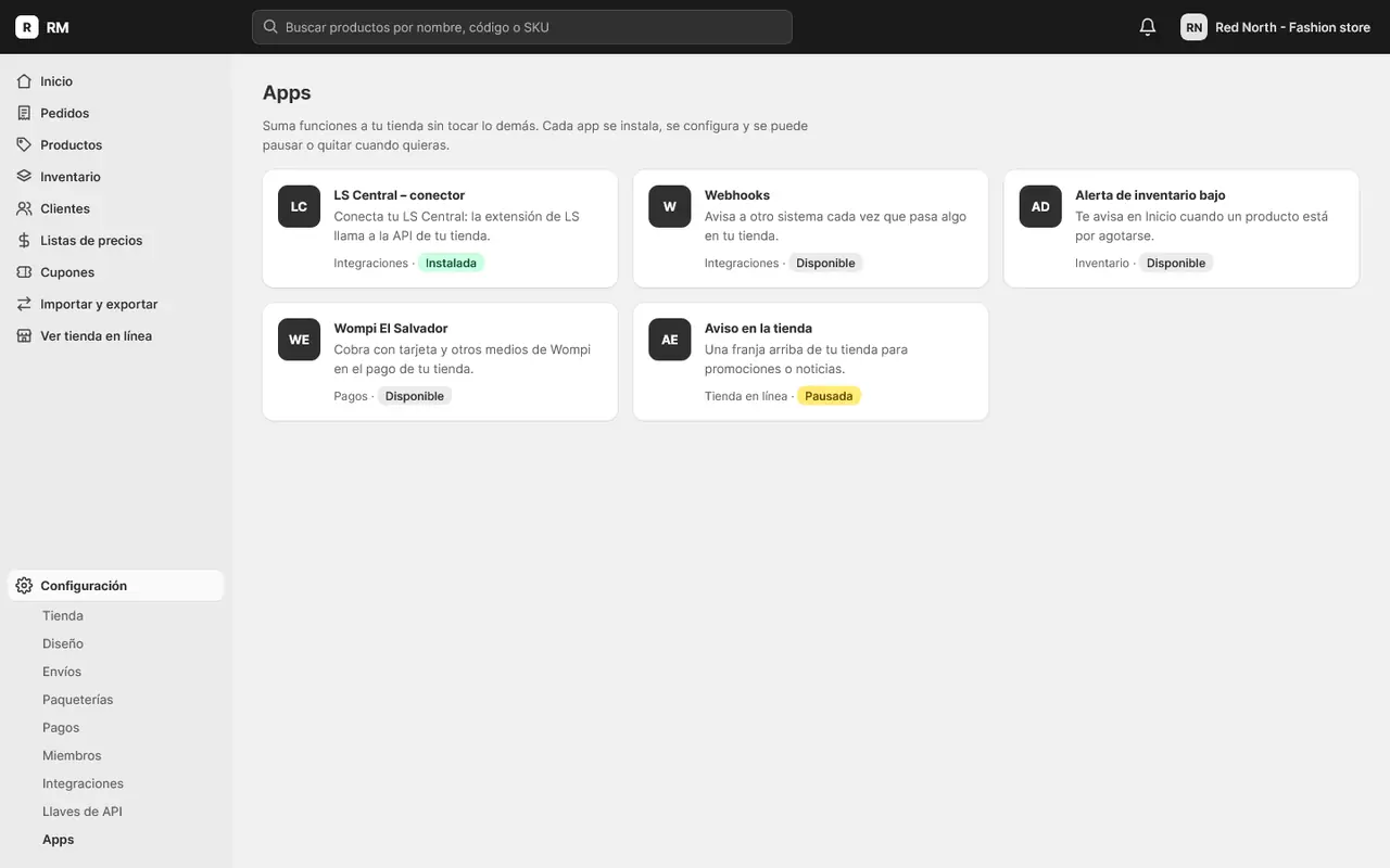 Pantalla de apps disponibles para instalar en la tienda.